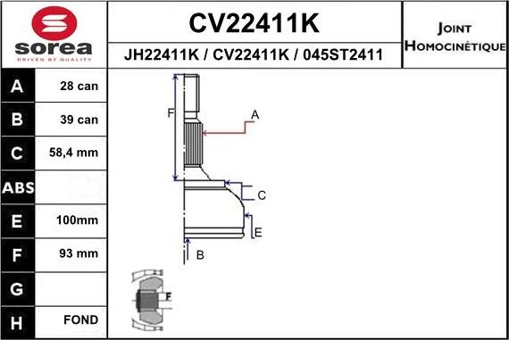 EAI CV22411K - Каре комплект, полуоска vvparts.bg