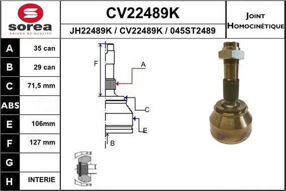 EAI CV22489K - Каре комплект, полуоска vvparts.bg