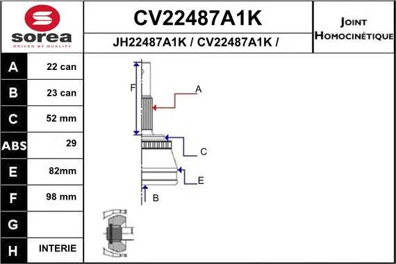 EAI CV22487A1K - Каре комплект, полуоска vvparts.bg