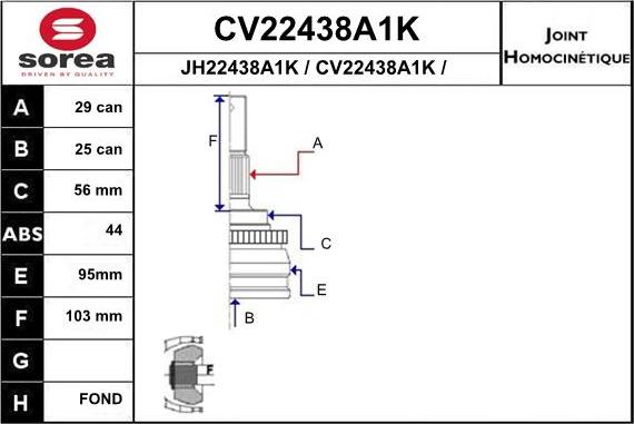 EAI CV22438A1K - Каре комплект, полуоска vvparts.bg