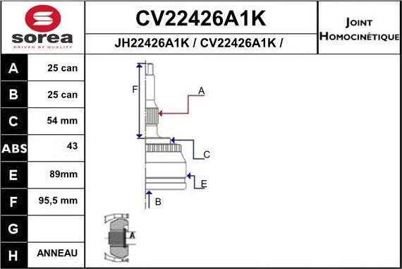 EAI CV22426A1K - Каре комплект, полуоска vvparts.bg