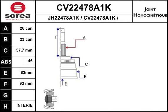 EAI CV22478A1K - Каре комплект, полуоска vvparts.bg