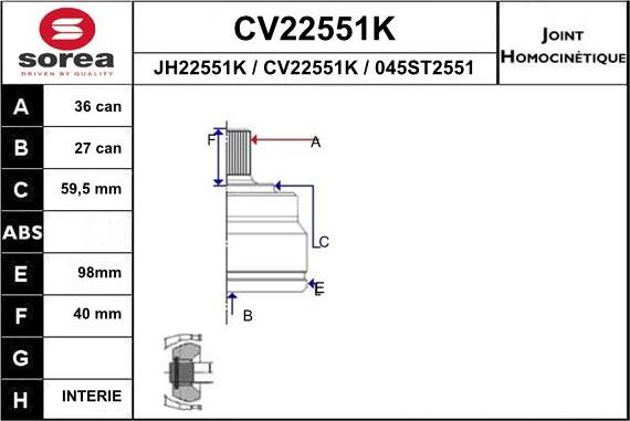 EAI CV22551K - Каре комплект, полуоска vvparts.bg