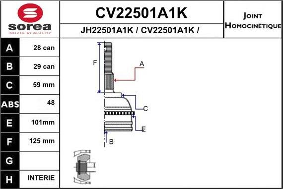 EAI CV22501A1K - Каре комплект, полуоска vvparts.bg