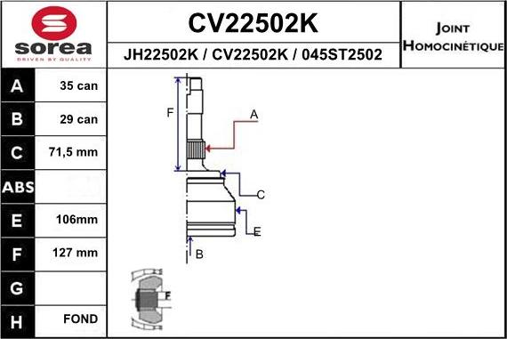 EAI CV22502K - Каре комплект, полуоска vvparts.bg