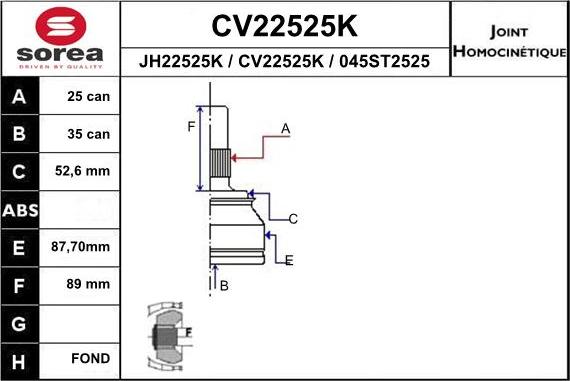 EAI CV22525K - Каре комплект, полуоска vvparts.bg