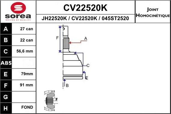 EAI CV22520K - Каре комплект, полуоска vvparts.bg