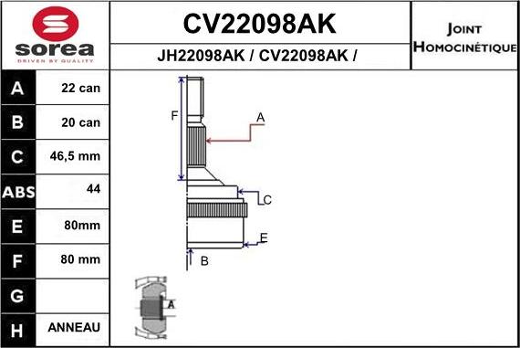 EAI CV22098AK - Каре комплект, полуоска vvparts.bg