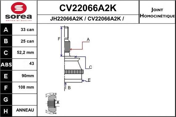 EAI CV22066A2K - Каре комплект, полуоска vvparts.bg