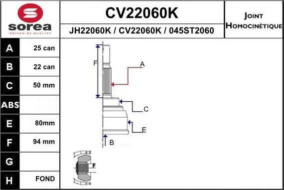 EAI CV22060K - Каре комплект, полуоска vvparts.bg