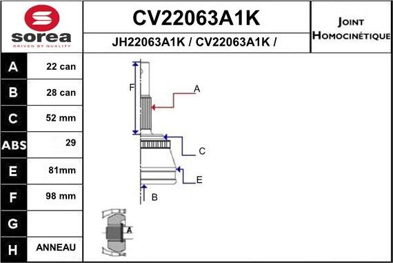 EAI CV22063A1K - Каре комплект, полуоска vvparts.bg