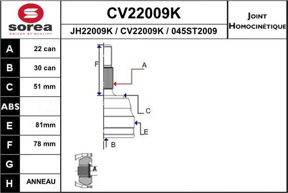 EAI CV22009K - Каре комплект, полуоска vvparts.bg