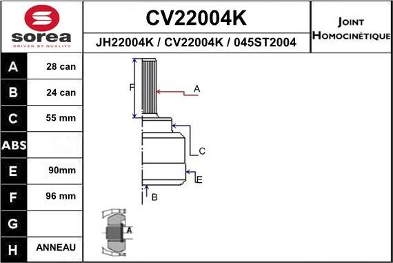 EAI CV22004K - Каре комплект, полуоска vvparts.bg