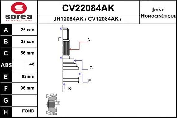 EAI CV22084AK - Каре комплект, полуоска vvparts.bg