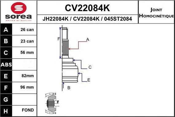 EAI CV22084K - Каре комплект, полуоска vvparts.bg