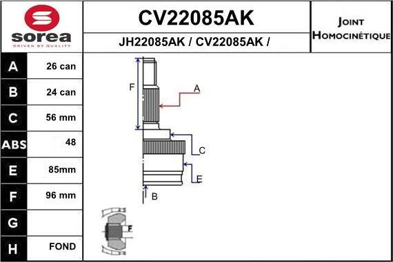 EAI CV22085AK - Каре комплект, полуоска vvparts.bg