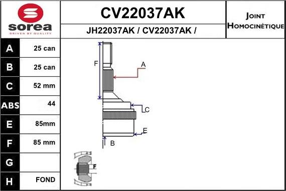 EAI CV22037AK - Каре комплект, полуоска vvparts.bg