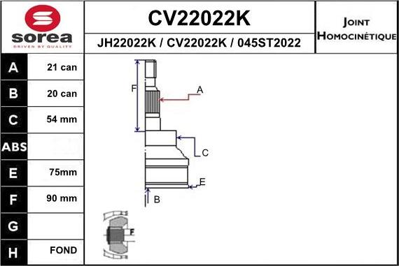EAI CV22022K - Каре комплект, полуоска vvparts.bg