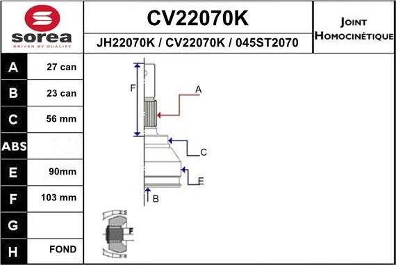 EAI CV22070K - Каре комплект, полуоска vvparts.bg