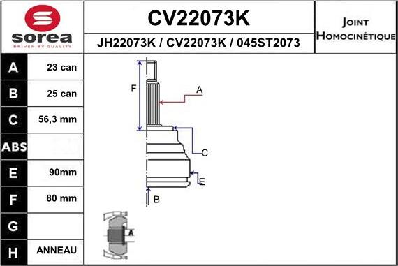 EAI CV22073K - Каре комплект, полуоска vvparts.bg