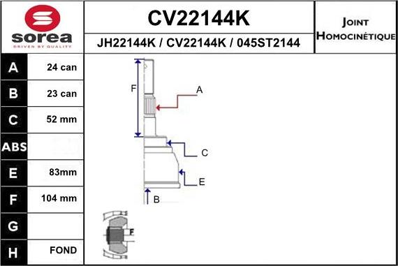 EAI CV22144K - Каре комплект, полуоска vvparts.bg