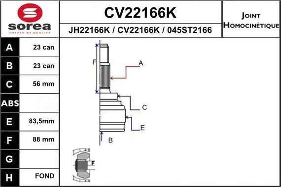 EAI CV22166K - Каре комплект, полуоска vvparts.bg