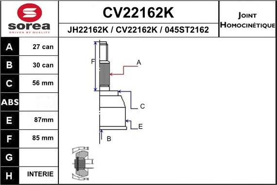 EAI CV22162K - Каре комплект, полуоска vvparts.bg
