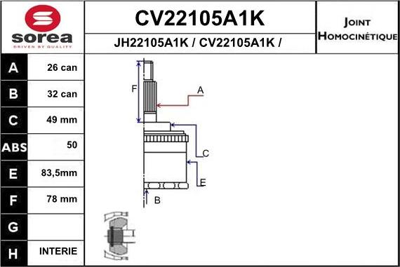 EAI CV22105A1K - Каре комплект, полуоска vvparts.bg