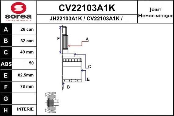 EAI CV22103A1K - Каре комплект, полуоска vvparts.bg