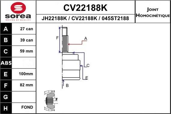 EAI CV22188K - Каре комплект, полуоска vvparts.bg