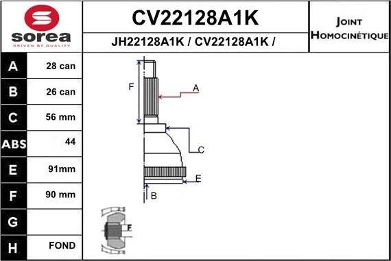 EAI CV22128A1K - Каре комплект, полуоска vvparts.bg