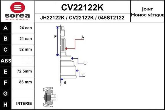 EAI CV22122K - Каре комплект, полуоска vvparts.bg