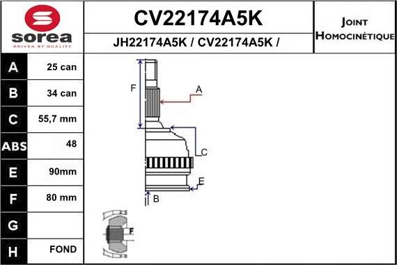 EAI CV22174A5K - Каре комплект, полуоска vvparts.bg