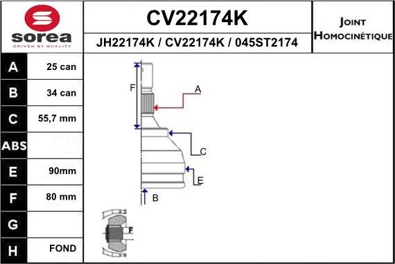 EAI CV22174K - Каре комплект, полуоска vvparts.bg