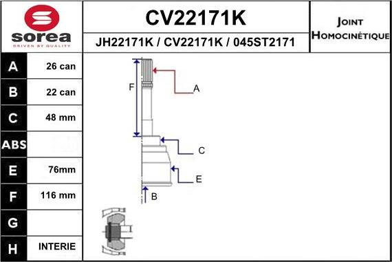 EAI CV22171K - Каре комплект, полуоска vvparts.bg
