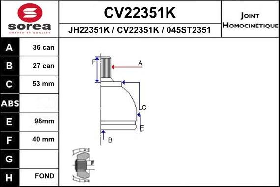 EAI CV22351K - Каре комплект, полуоска vvparts.bg