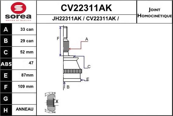 EAI CV22311AK - Каре комплект, полуоска vvparts.bg