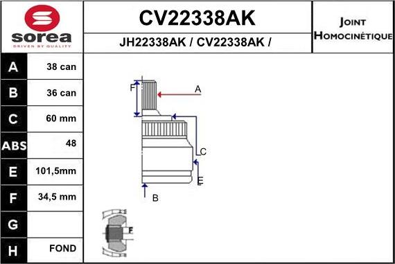 EAI CV22338AK - Каре комплект, полуоска vvparts.bg