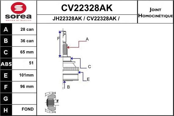 EAI CV22328AK - Каре комплект, полуоска vvparts.bg