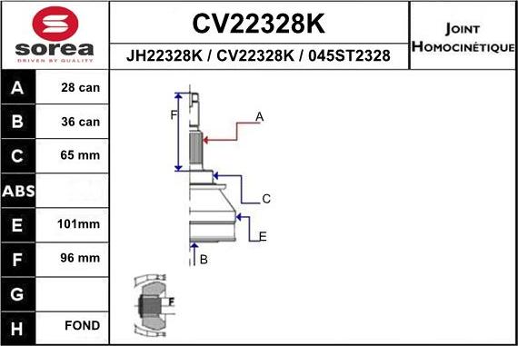 EAI CV22328K - Каре комплект, полуоска vvparts.bg