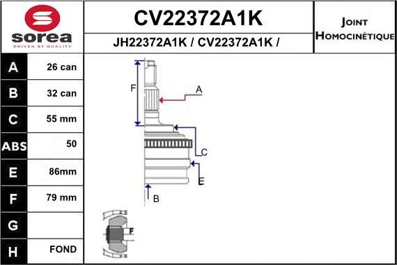 EAI CV22372A1K - Каре комплект, полуоска vvparts.bg