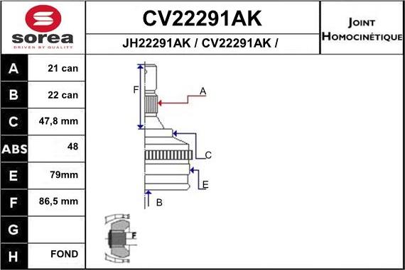 EAI CV22291AK - Каре комплект, полуоска vvparts.bg