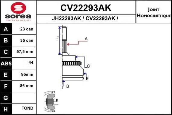 EAI CV22293AK - Каре комплект, полуоска vvparts.bg