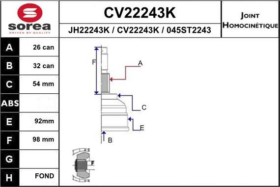 EAI CV22243K - Каре комплект, полуоска vvparts.bg