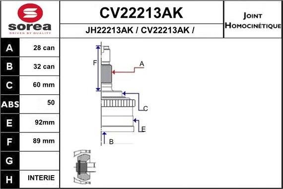 EAI CV22213AK - Каре комплект, полуоска vvparts.bg
