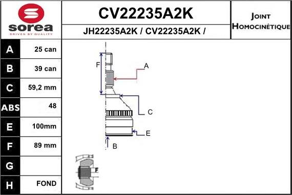 EAI CV22235A2K - Каре комплект, полуоска vvparts.bg