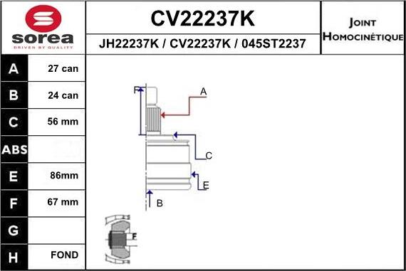 EAI CV22237K - Каре комплект, полуоска vvparts.bg