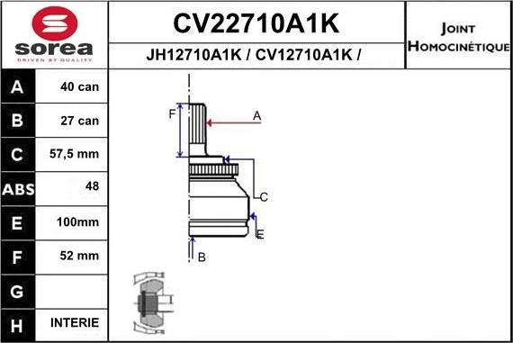 EAI CV22710A1K - Каре комплект, полуоска vvparts.bg