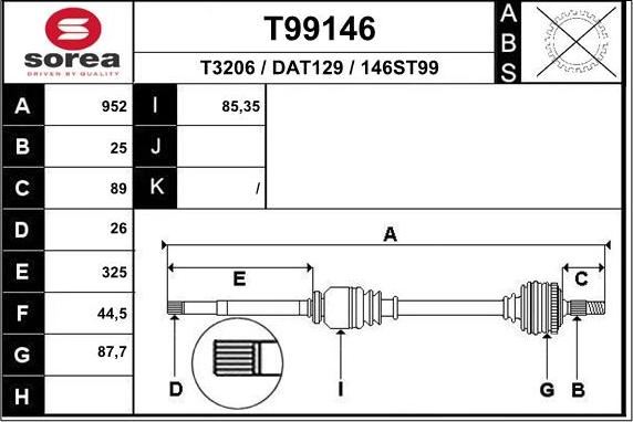 EAI T99146 - Полуоска vvparts.bg