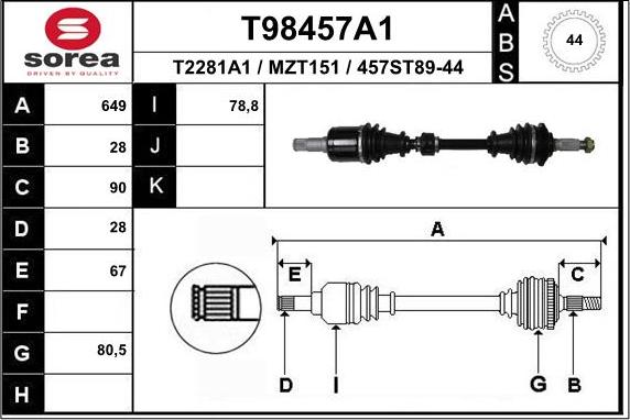 EAI T98457A1 - Полуоска vvparts.bg